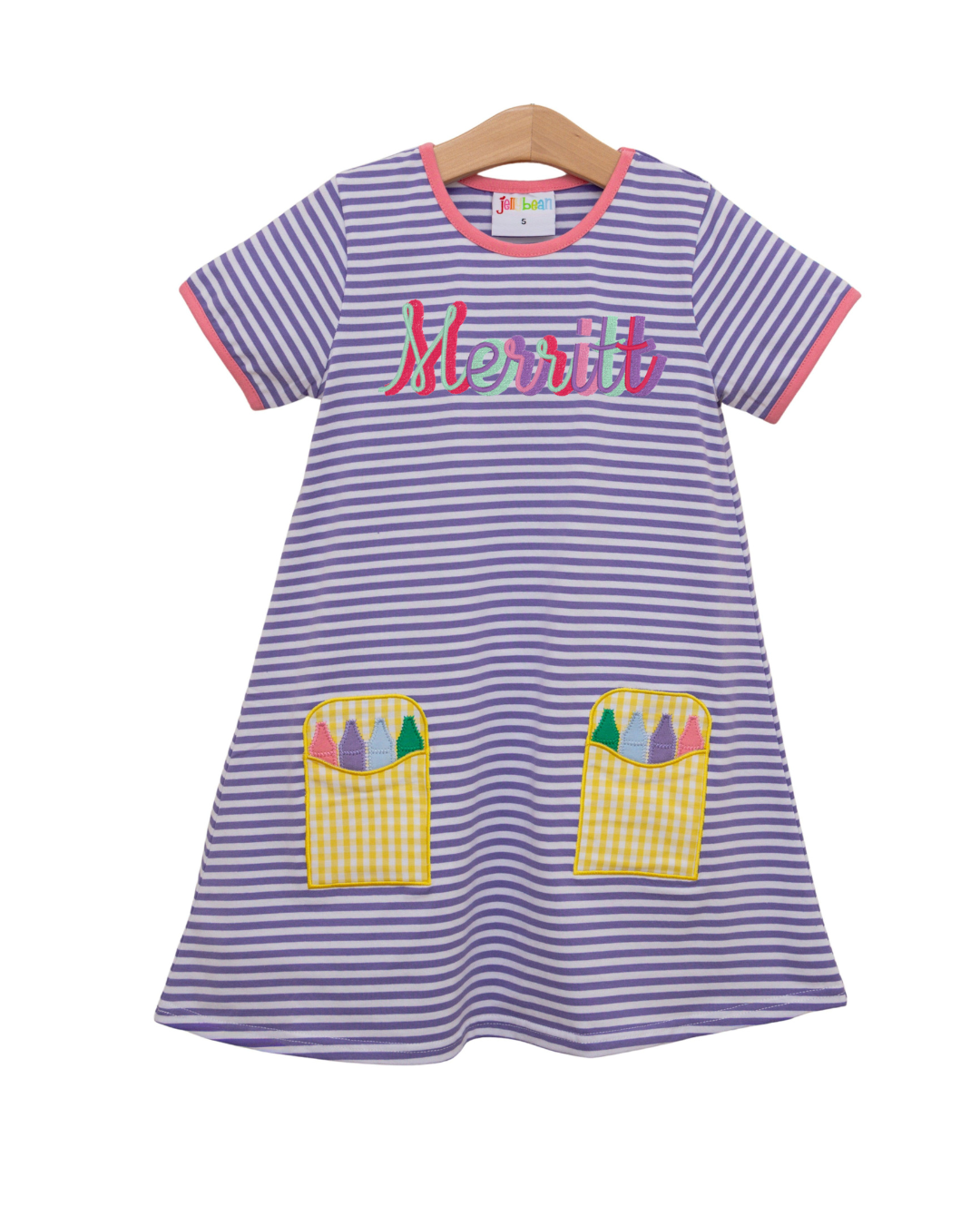 Crayon Pocket Dress-Lavender Stripe