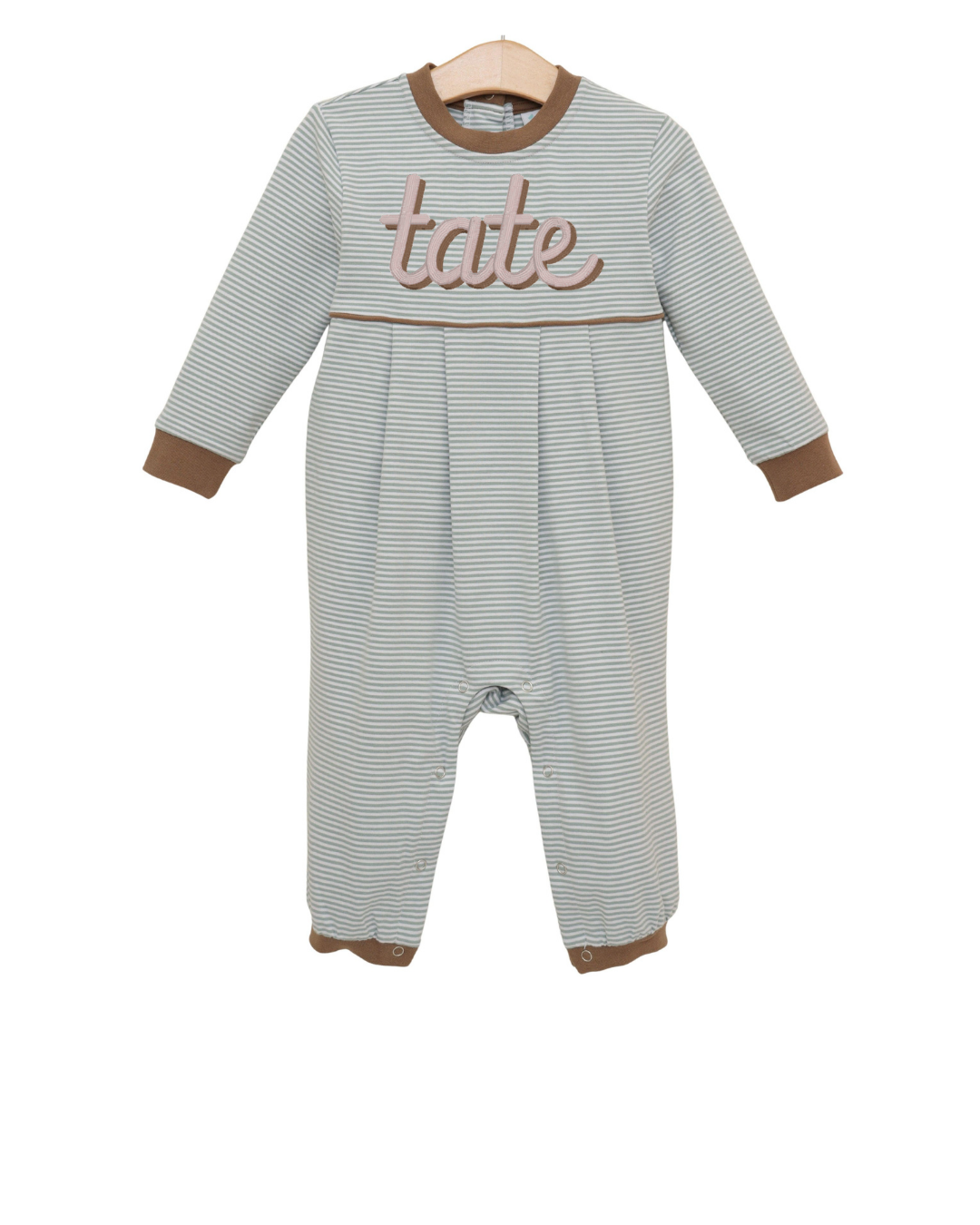 Patrick Romper- Dusty Sage Stripe/Light Brown