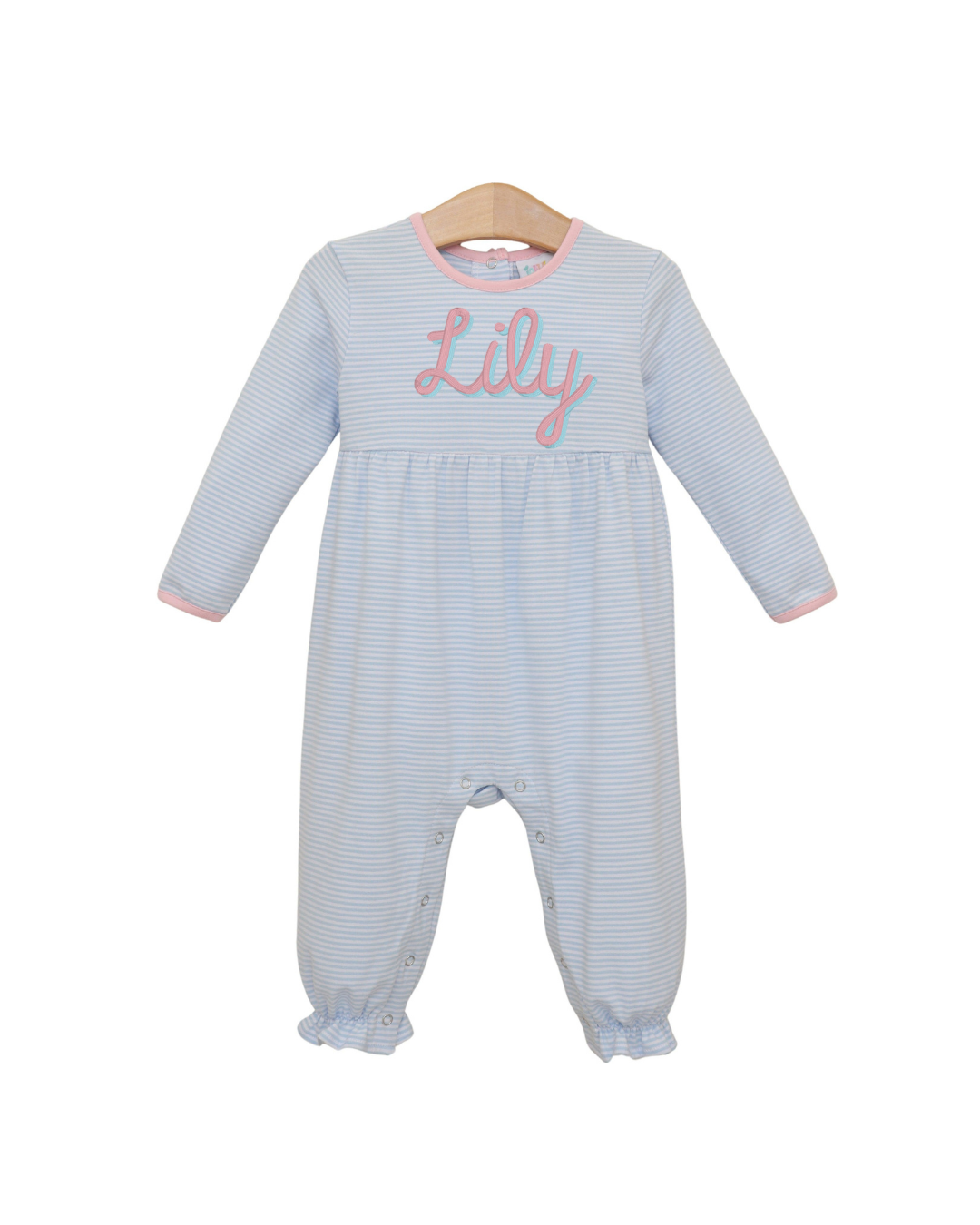 Sadie Romper- Light Blue Stripe/Light Pink