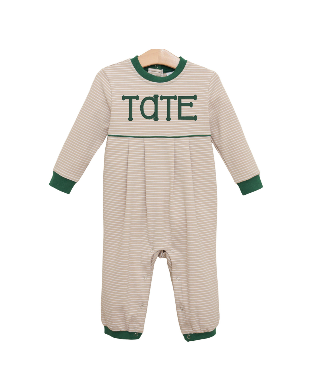 Patrick Romper- Tan Stripe/Hunter Green