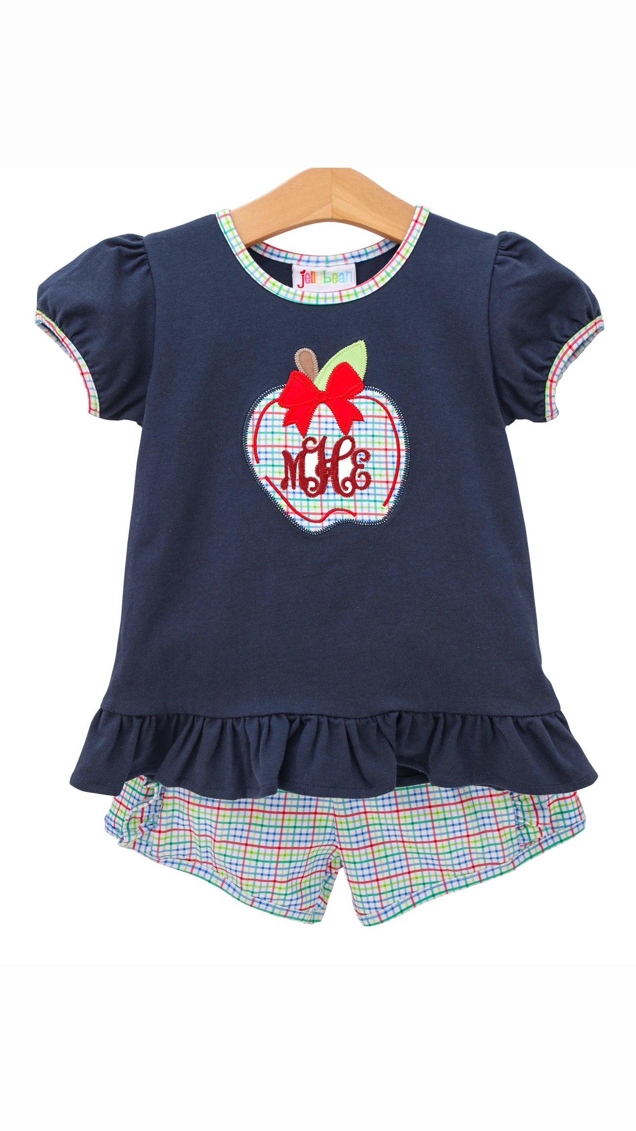Primary Plaid Apple Ruffle Short Set