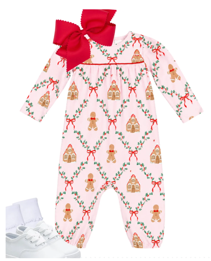 Knit Gingerbread House Romper - No Embroidery