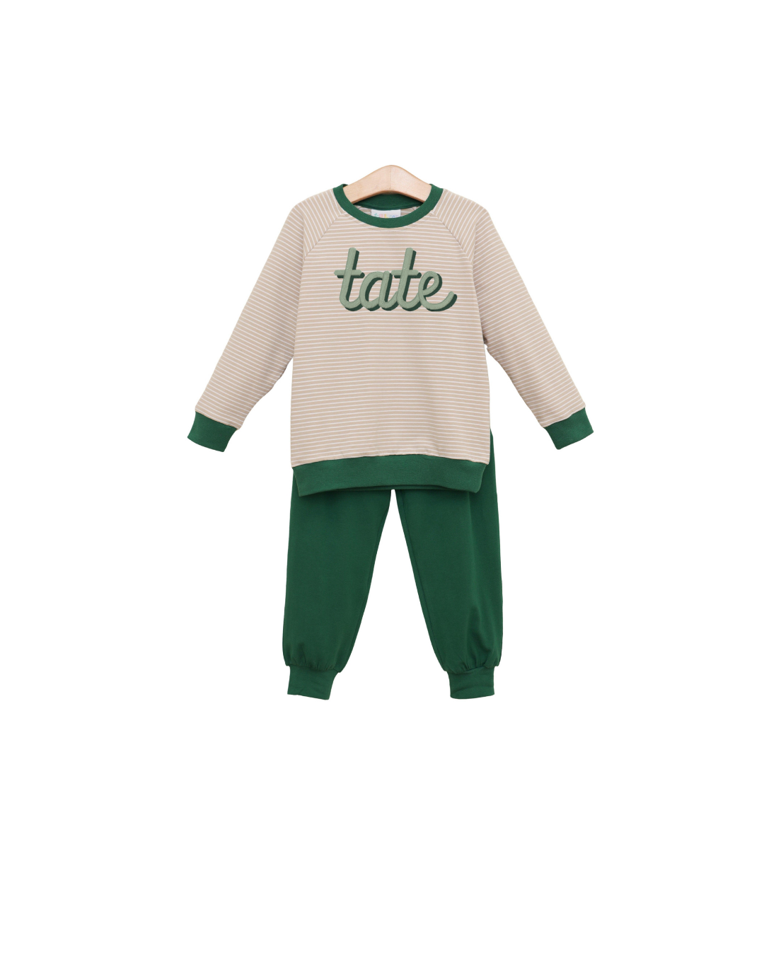 Connor Jogger Set - Tan Stripe/Hunter Green