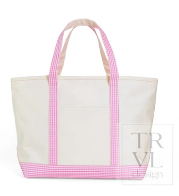Maxi Tote Coated Canvas Nat With Gingham Pink