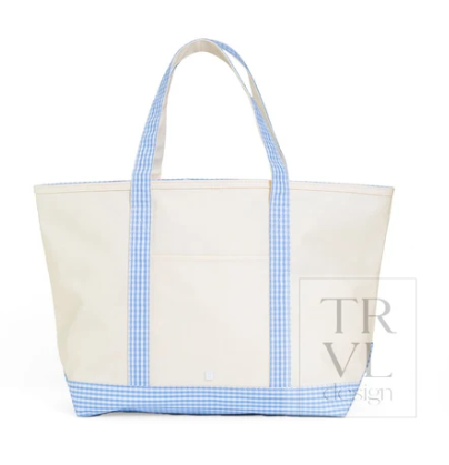 Maxi Tote Coated Canvas Large Natural With Sky Trim