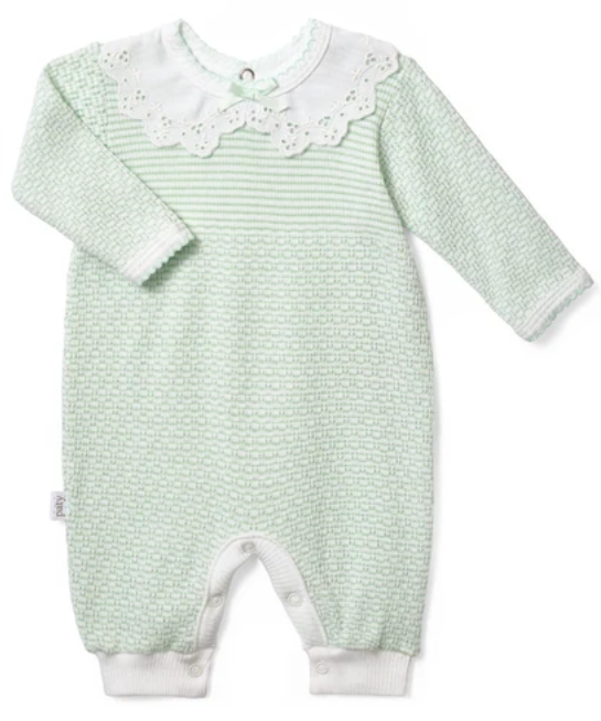 PreOrder Paty - PatyKnit Solid Color Romper with Peter Pan Eyelet Collar